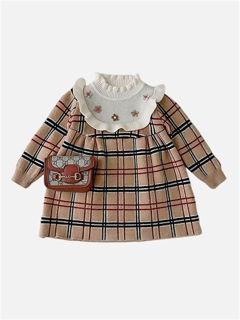 Little Surprise Box Beige sailor Checkered Knitted Frock Winterwear for ...