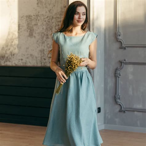 Midi Linen Dress | Natural Bridesmaid Dresses By The Prancing Hare