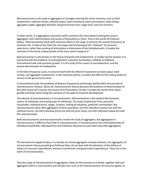 Economics 3 - Macroeconomics is the study of aggregates or averages ...