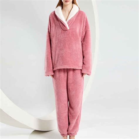 Hvyesh Fuzzy Pajamas Set for Women Winter Warm Fluffy Loungewear Soft ...