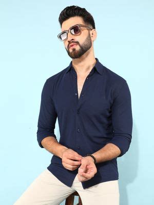 Buy CRIMSOUNE CLUB Men Navy Blue Solid Shirt (S) Online