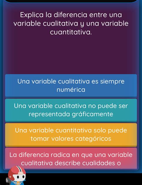 Solved: Explica la diferencia entre una variable cualitativa y una ...