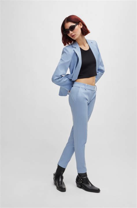 HUGO - Slim-fit cropped trousers with zipped inner hems - Light Blue