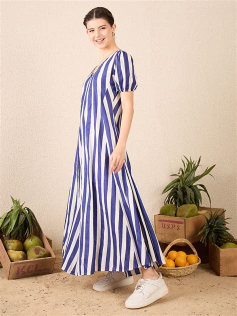 Puff Sleeve A-Line Pure Cotton Maxi Dress