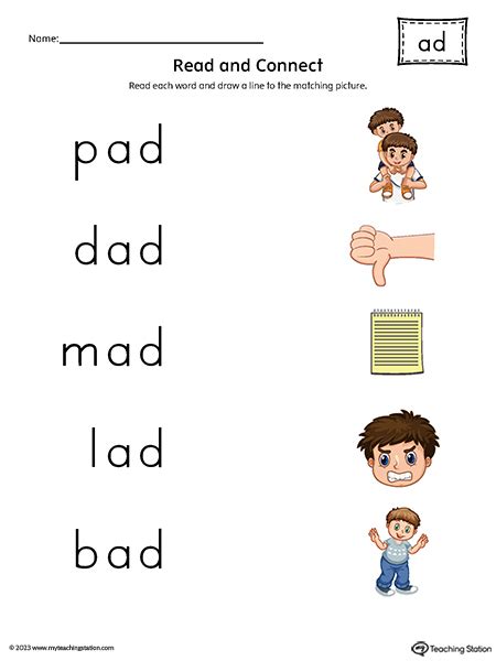 AD Word Family Read and Connect to Image Printable PDF ...