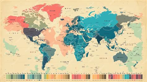 Vintage world map with colorcoded countries | Premium AI-generated image