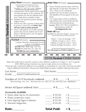 Fillable Online 2017-2018 Yearbook Information 2018 Yearbook Order Form ...