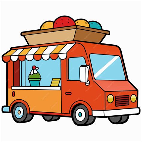 Premium Vector | Cartoon drawing of a food truck with a sign that says ...