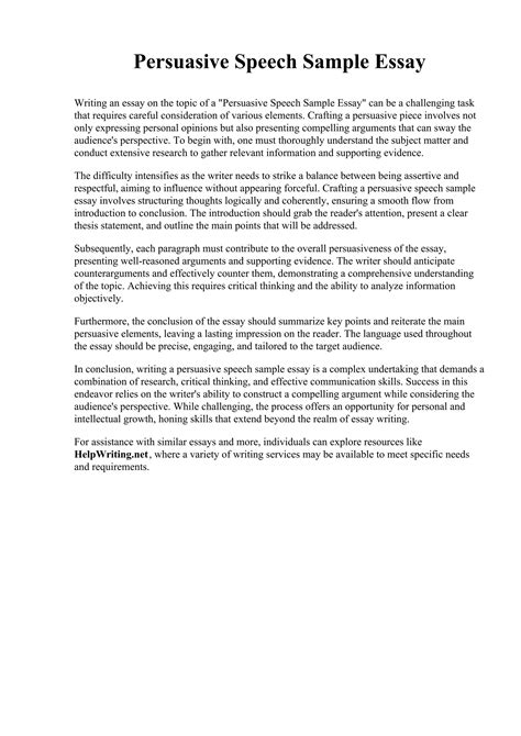 Persuasive Speech Sample Essay. John A. Logan College | PDF