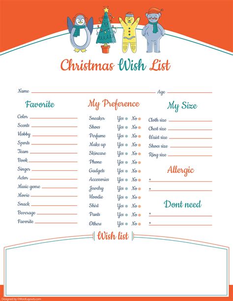 Free Printable Christmas Wish List Templates
