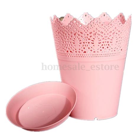 Colorful Crown Lace Plastic Planter Flower Plant Pot + Tray Home ...