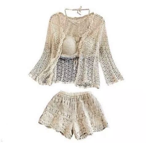 Buy The Sheic Store Beachwear for Women, White Crochet Top and Shorts ...