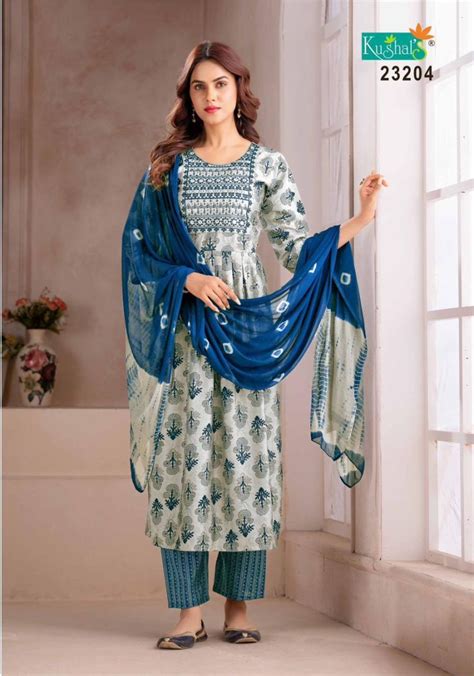 Kushals Vaani Nyra Cut Kurti With Bottom Dupatta Collection