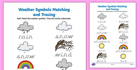 Weather Symbols Matching and Tracing Worksheet / Worksheet-Irish, worksheet