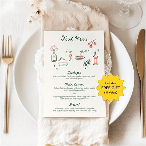Whimsical Wedding Menu Template Editable Hand-drawn Food Menu Wedding ...