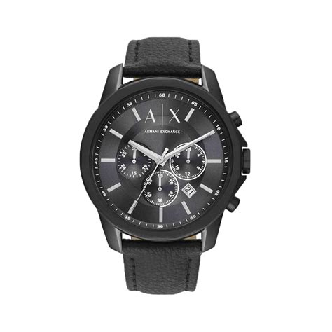 Armani Exchange Mens 44 mm Grey Dial Leather Chronograph Watch ...