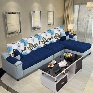 Brickwud Ellano Designer 5 Seater Fabric RHS L Shape Sofa Set (Blue ...