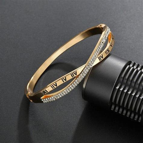 Buy Gold Plated Roman Numbers engraved Stone Studded Korean Bracelet ...