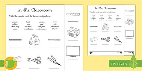Ficha de actividad: escribe objetos de la clase en inglés (16 palabras)