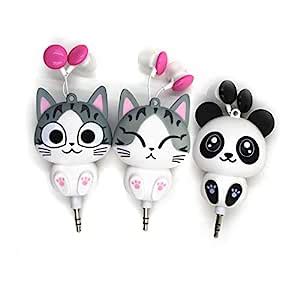 Placehap 3 5 mm Wired Retractable in Ear Headset Cartoon Cat Panda ...