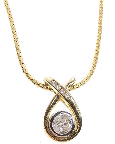 Lot - 14K Gold & Diamond Pendant Necklace