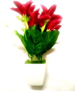 Green Plant indoor GPIarchid001 Red Rose Artificial Flower with Pot ...