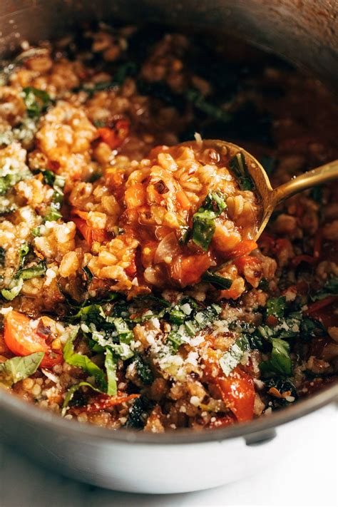 One-Pan Farro with Tomatoes and Kale - Pinch of Yum
