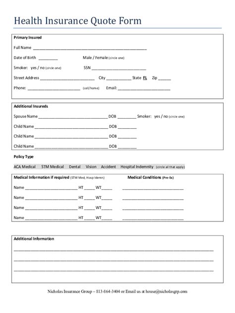 Fillable Online Health Insurance Quote Form Fax Email Print - pdfFiller