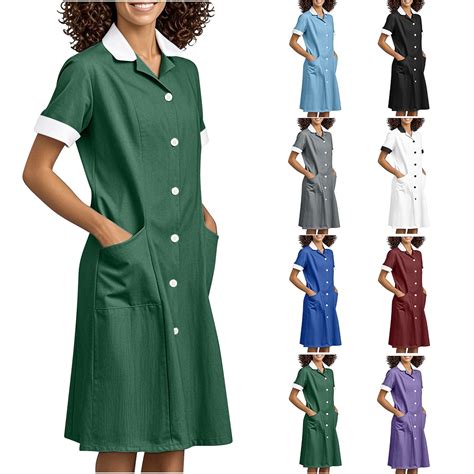 Axiiglly Scrubs for Women Stretchy Lapel Nursing Scrub Dress Splicing ...