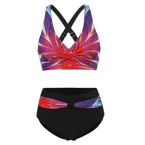 Cheap Womens Two Piece Swimsuits Wrap Front Bikini High Waisted Bottom ...