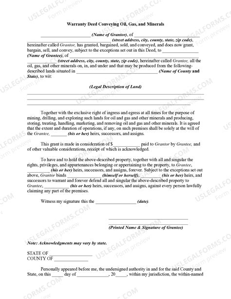 North Carolina Warranty Deed Conveying Oil, Gas, and Minerals | US Legal Forms