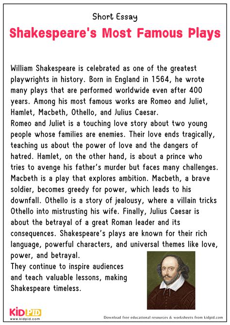 Essay - Shakespeare's Most Famous Plays - Kidpid
