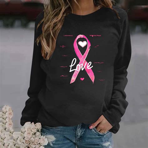 Jsaierl Women's Breast Cancer Sweatshirts Pink Ribbon Graphic ...