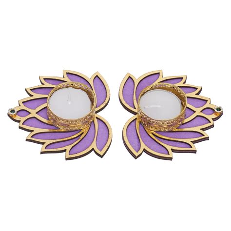 eCraftIndia Golden and Purple Beautiful Lotus Design Tea Light Candle