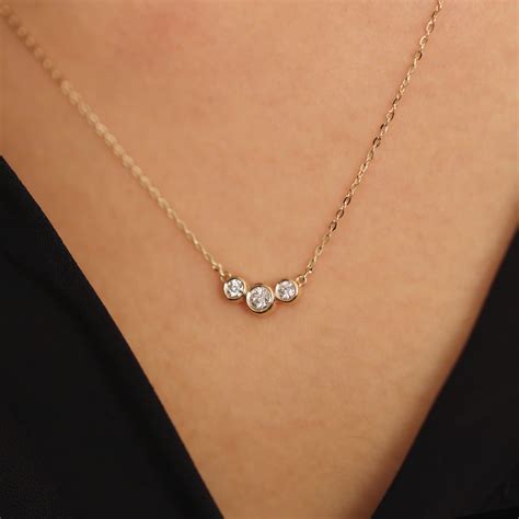 Diamond Necklace, Trio Diamond Pendant Necklace, 14K Gold Diamond ...