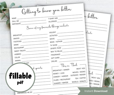 Coworker Questions Fillable Employee Questions I All About Me Survey Employee Favorite Thing ...