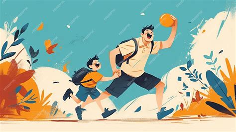 Premium Vector | Father and child playing catch on Fathers Day