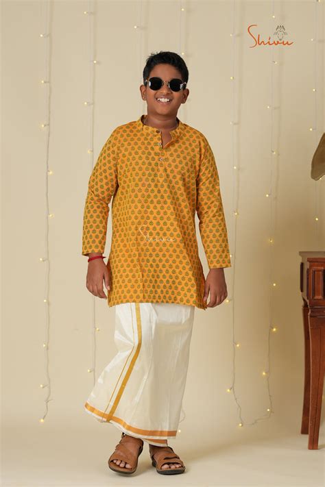 Boys Mustard Yellow Cotton Kurta