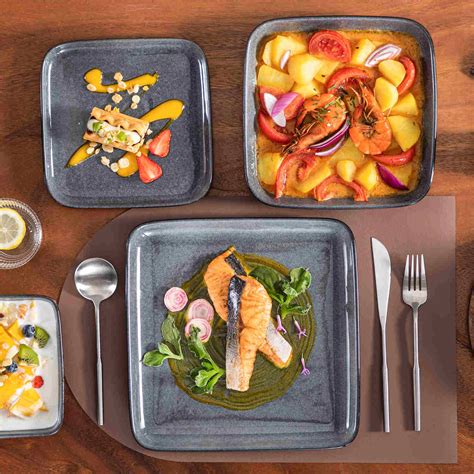 Reactive Glaze Square Dinnerware Set | Stern 16 Piece Stoneware Set ...