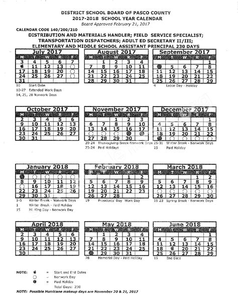 2017 - 2018 District Calendar | Pasco County School District - Land O ...