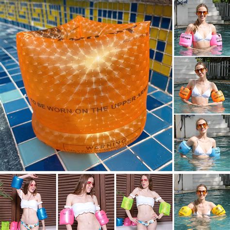 Swimming Aids Inflatable Arm Floaties - 2 Pair Blue & Orange Swim Bands ...