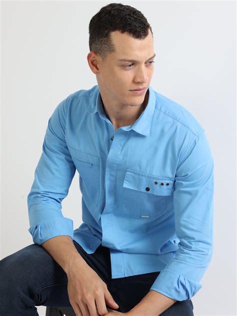 Buy sky blue plain hidden pocket shirt for men-North Republic