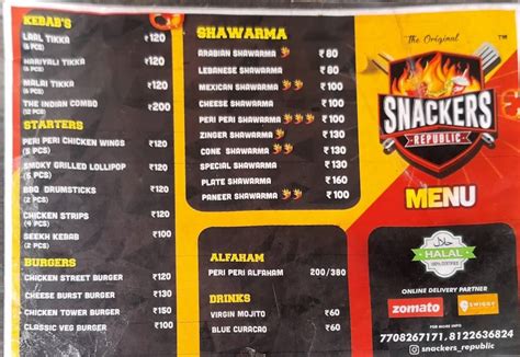 Menu at Snackers Republic, Erode