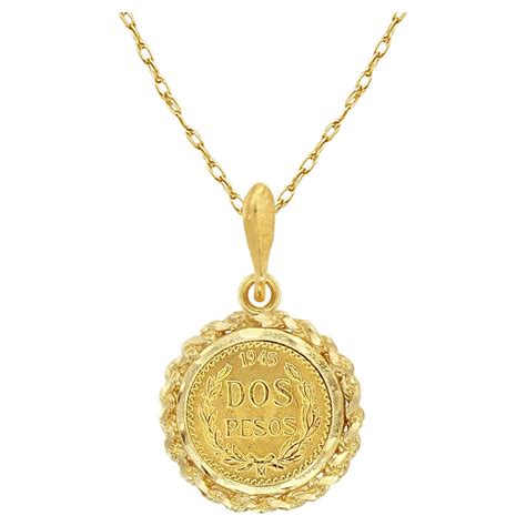 1945 Dos Pesos Gold Coin Pendant Necklace with Rope and Diamond Cut ...
