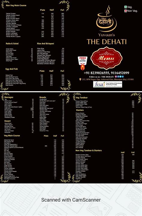 Menu at The grand Dehati, Bharatpur