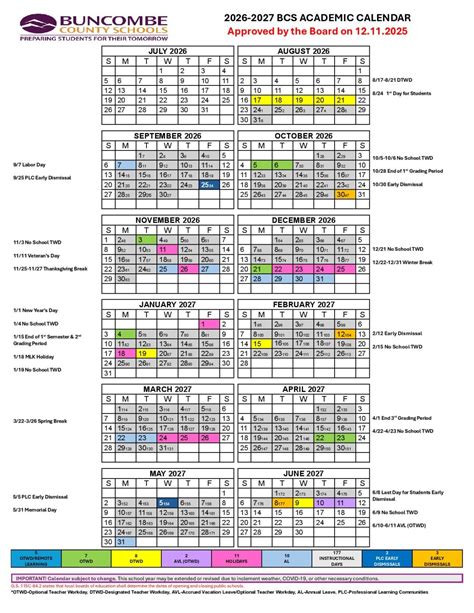 Buncombe County Schools Calendar 2026-2027 (Holiday Breaks)