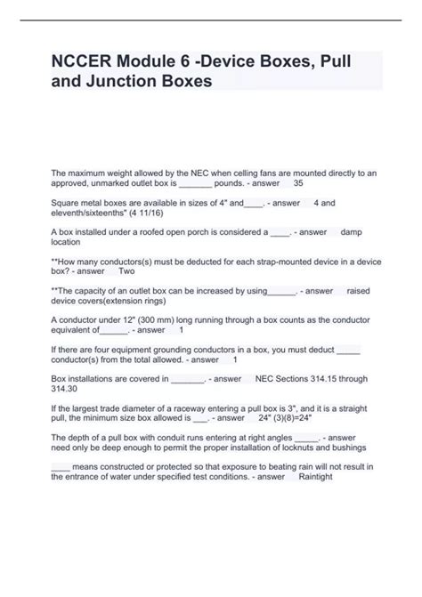 NCCER Module 6 -Device Boxes, Pull and Junction Boxes Questions and ...