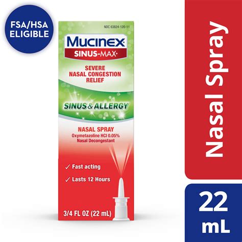 Buy Mucinex Sinus-Max Nasal Spray for Sinus & Allergy .75 oz Bottle ...