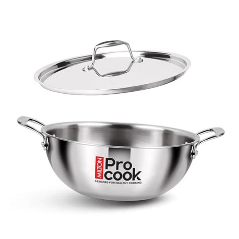 Milton Pro Cook Triply Stainless Steel Kadhai with Lid, 20 cm / 1.6 ...