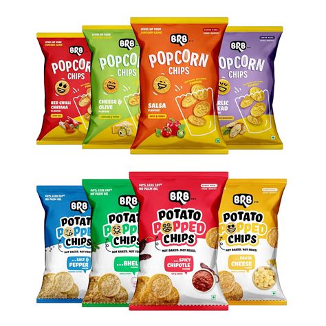 BRB Popped Chips | Variety Pack - 8 Flavours | Potato & Corn Popped ...